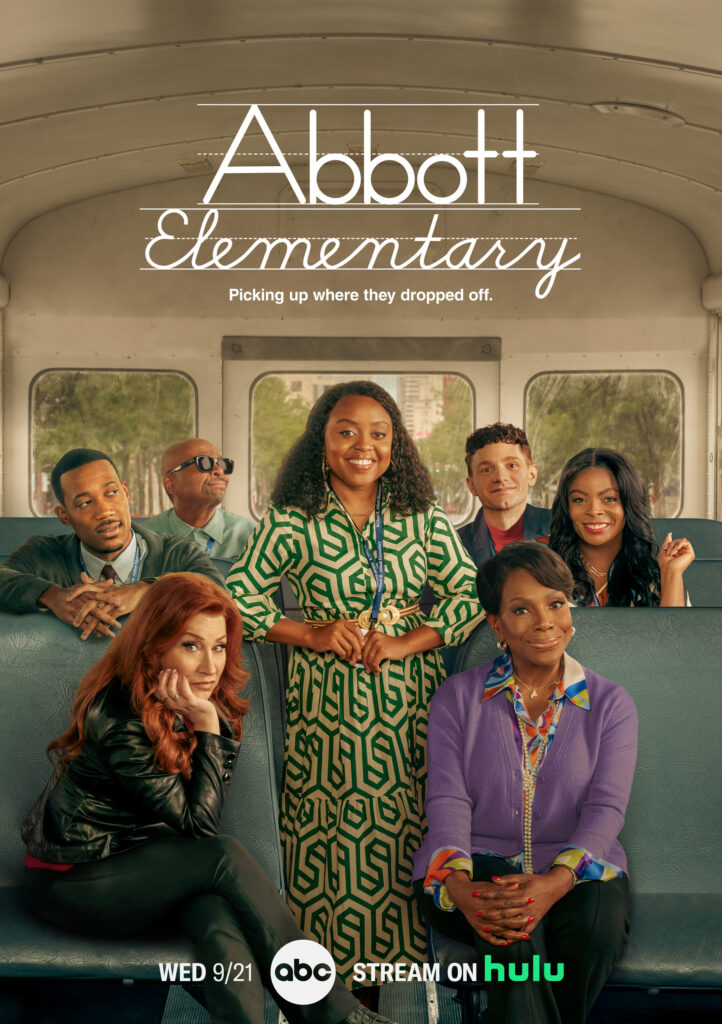 The cast of Abbott Elementary on a school bus