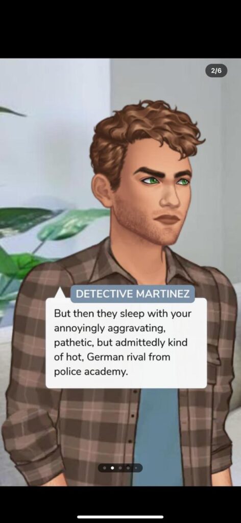 an animated man who is a detective on the app Episode, who is angry at his German rival