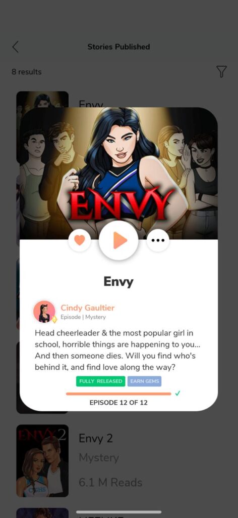 the app episode with the story envy showing