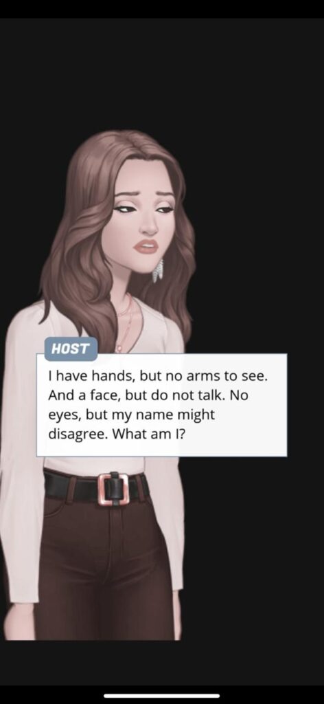 an exhausted animated girl on the app episode, with a riddle written in front of her