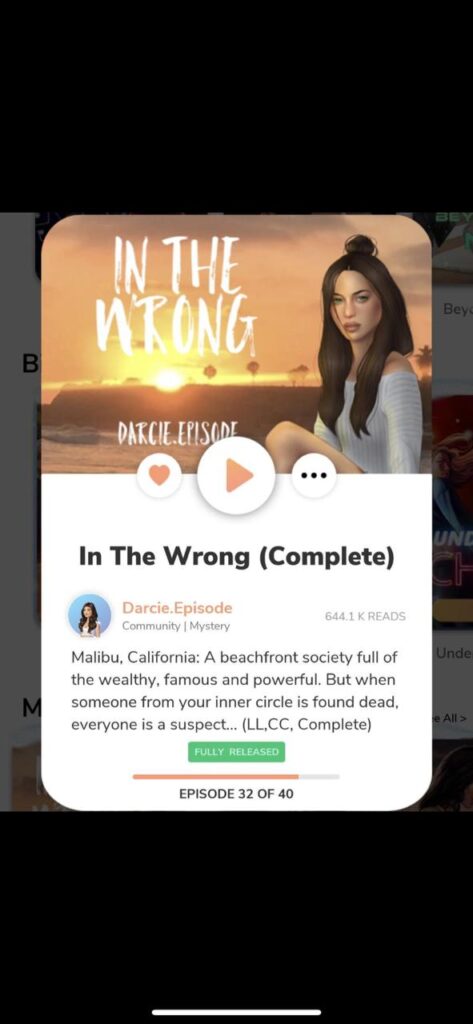 An image of an animated girl with the story of "In the wrong" summary written in front of it