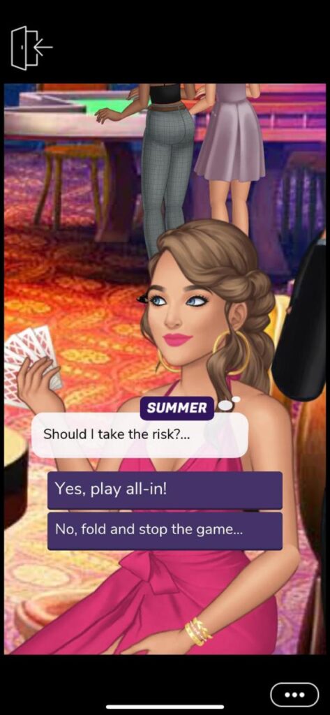 an animated girl in the episode app playing poker