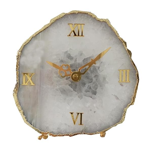 agate table clock with gold roman numerals