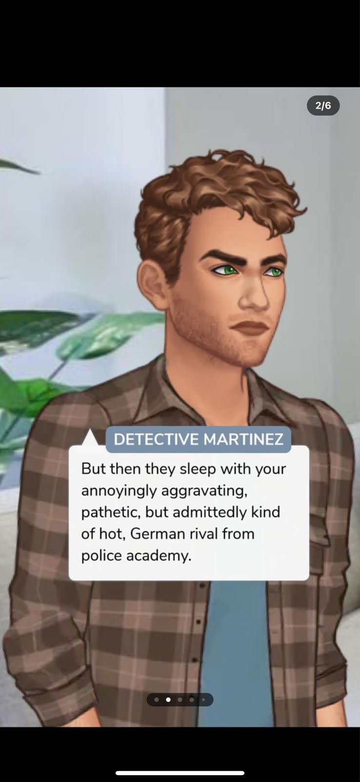 an animated man who is a detective on the app Episode, who is angry at his German rival