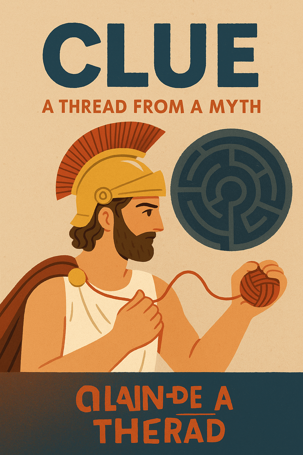 Illustration of a Greek hero holding a ball of thread, referencing the mythological origin of the word “clue.”
