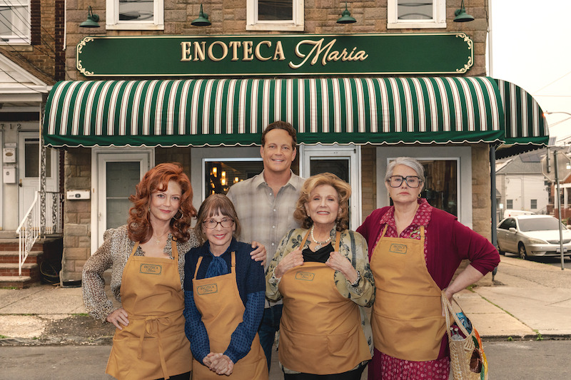 Cast of Nonnas outside Enoteca Maria. Photo: Jeong Park / Netflix.