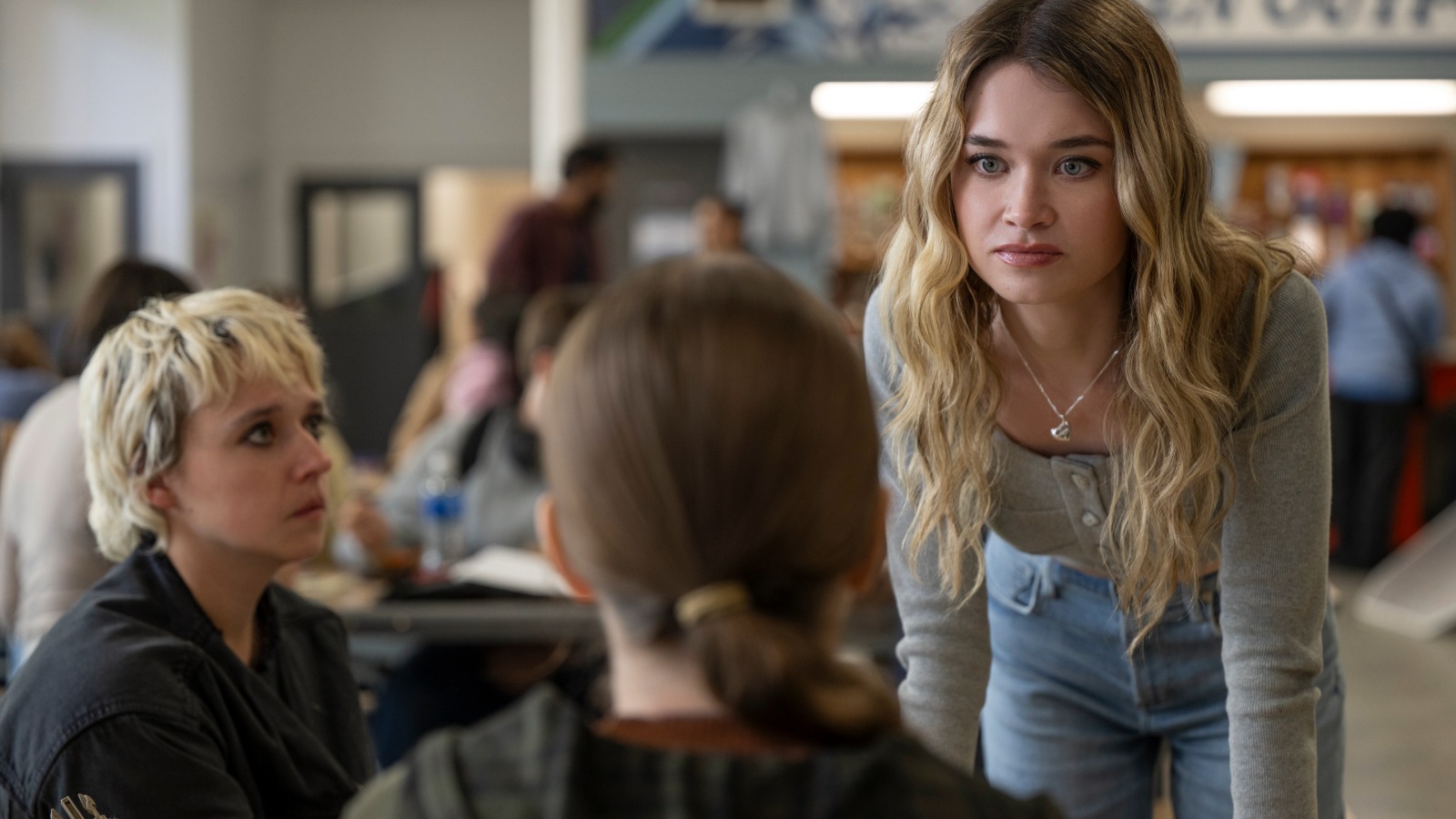 Alison Thornton as Chris Hargensen confronting Carrie in the canteen in Prime Video's Carrie.