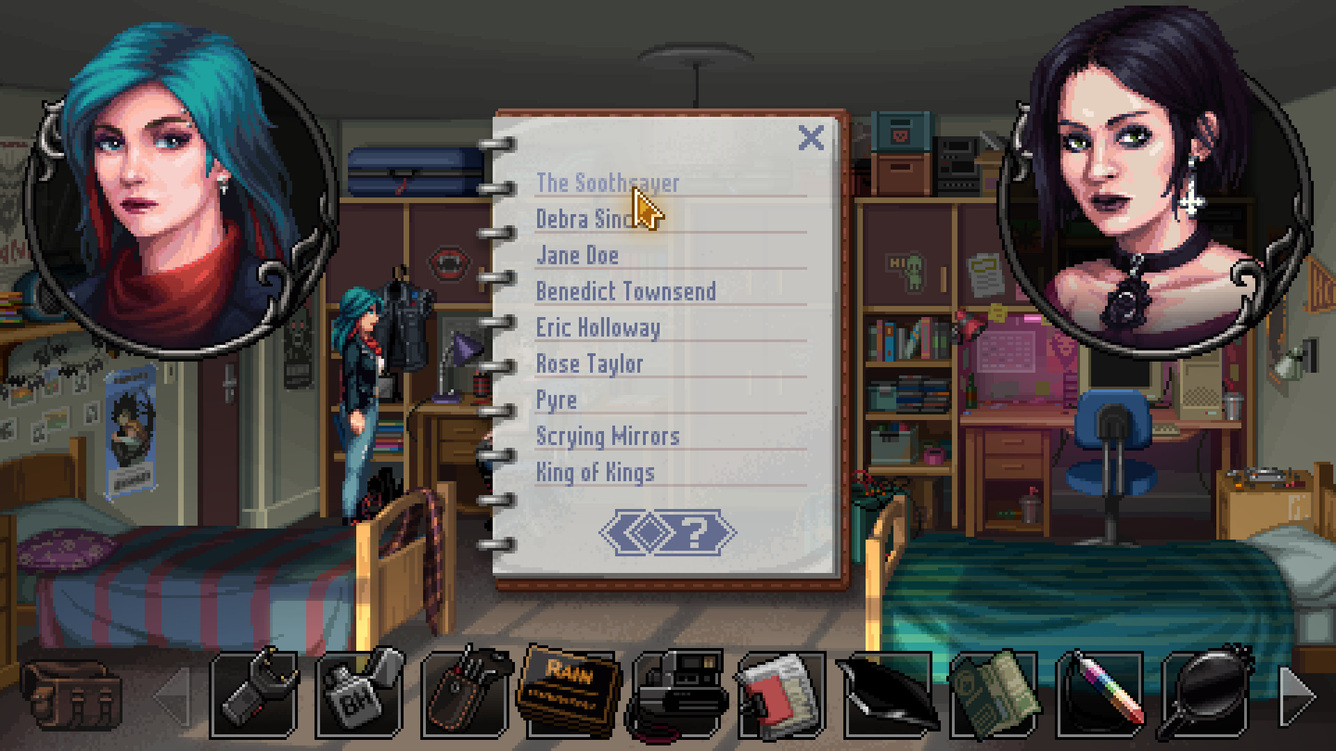 Kathy Rain 2: Soothsayer dialogue and notebook screenshot. Clifftop Games / Raw Fury.