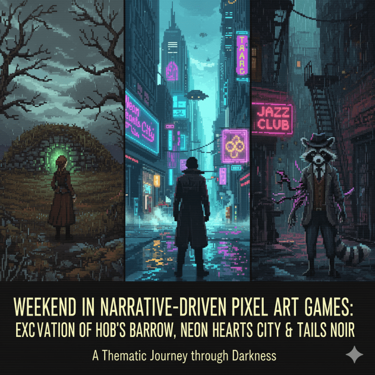 Weekend in Narrative-Driven Pixel Art Games: Excavation of Hob’s Barrow, Neon Hearts City & Tails Noir