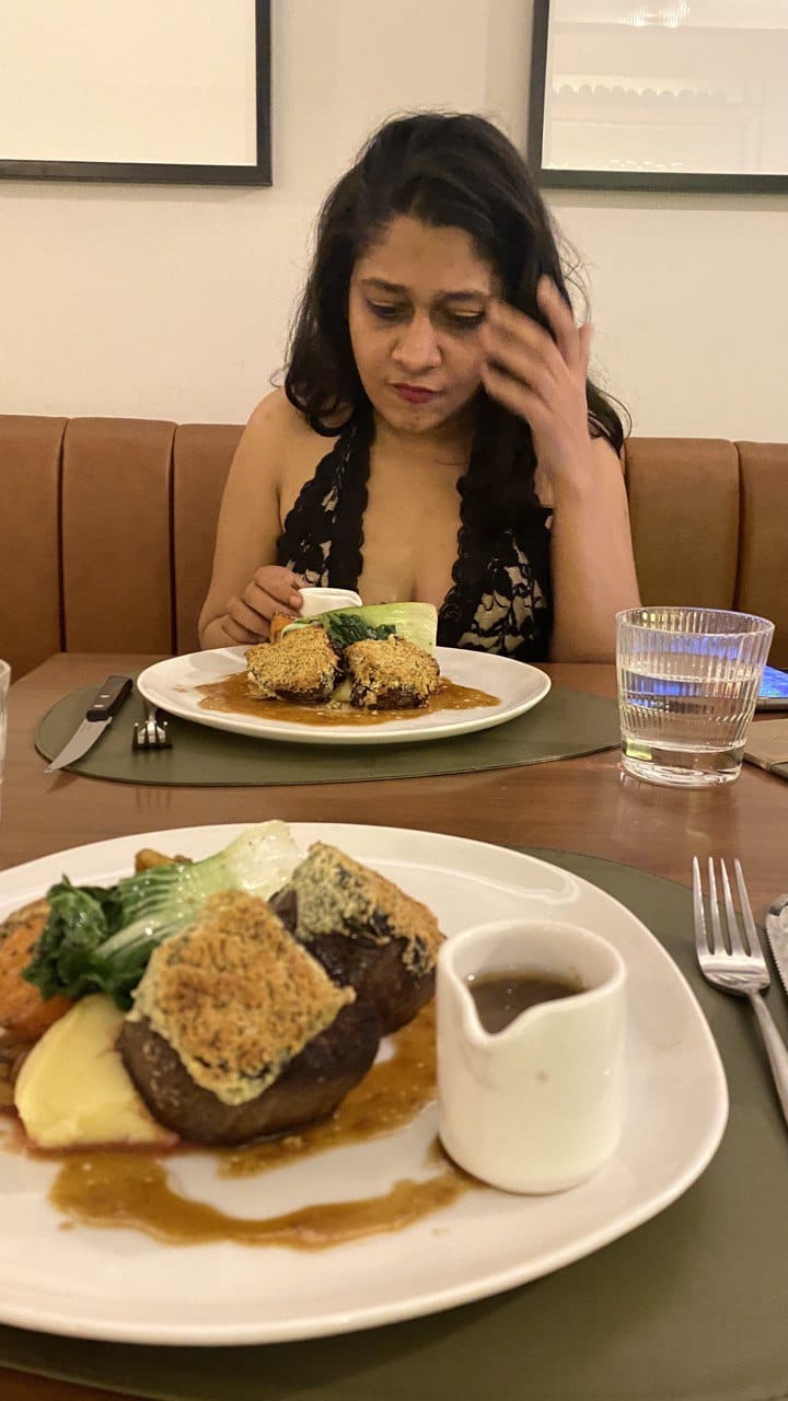 Enjoying steak